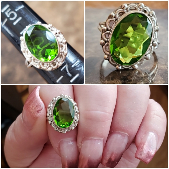 Genuine 7ct Faceted Green Peridot Ring Size 6 - Picture 7 of 7